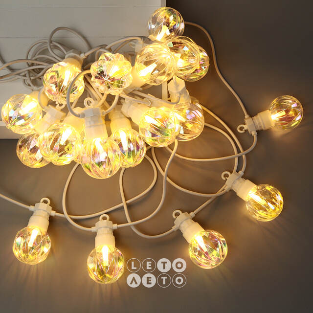 Гирлянда из лампочек Pearl Party Lights 10 м, 20 ламп, теплые белые LED, белый ПВХ, соединяемая, IP44 Winter Deco