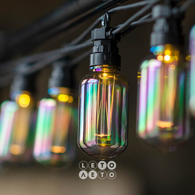 Гирлянда из лампочек Benzine Party Lights 10 м, 20 ламп, теплые белые LED, черный ПВХ, соединяемая, IP44 Winter Deco