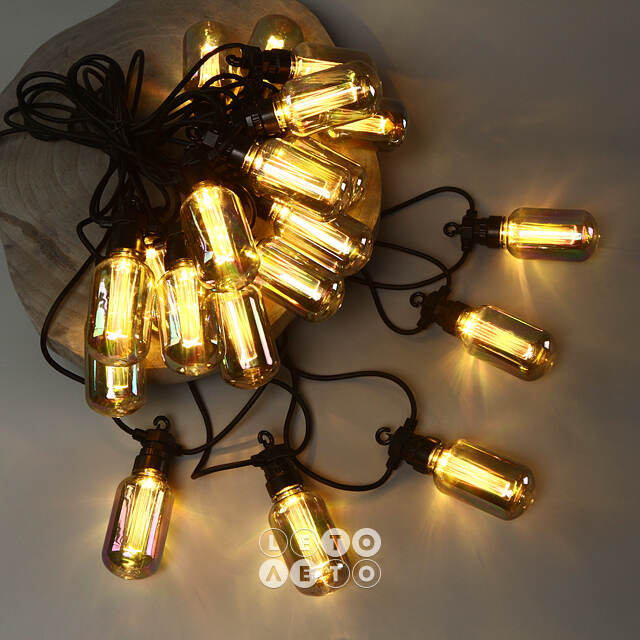 Гирлянда из лампочек Benzine Party Lights 10 м, 20 ламп, теплые белые LED, черный ПВХ, соединяемая, IP44 Winter Deco