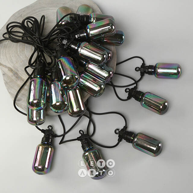 Гирлянда из лампочек Benzine Party Lights 10 м, 20 ламп, теплые белые LED, черный ПВХ, соединяемая, IP44 Winter Deco