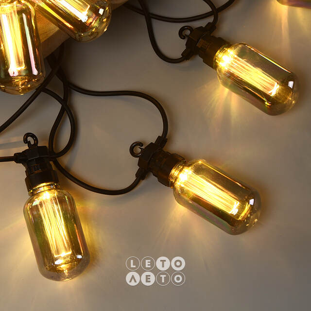 Гирлянда из лампочек Benzine Party Lights 10 м, 20 ламп, теплые белые LED, черный ПВХ, соединяемая, IP44 Winter Deco