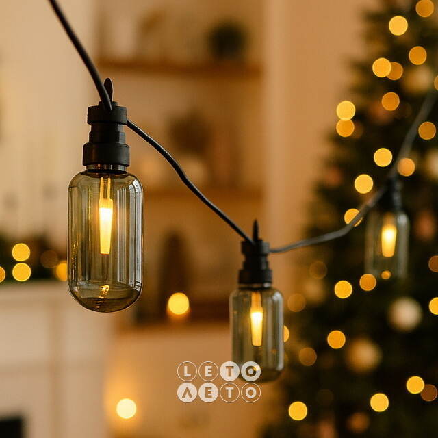 Гирлянда из лампочек Smoky Party Lights 10 м, 20 ламп, теплые белые LED, черный ПВХ, соединяемая, IP44 Winter Deco