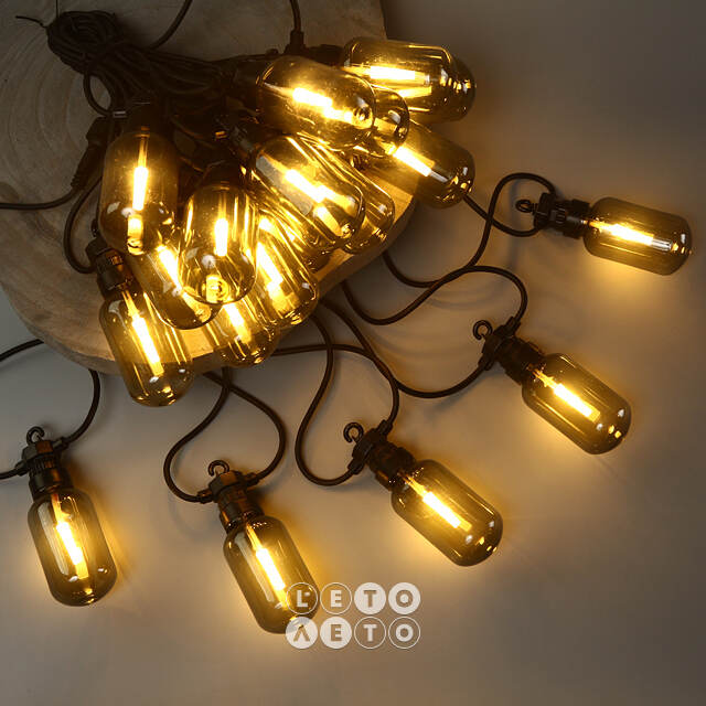 Гирлянда из лампочек Smoky Party Lights 10 м, 20 ламп, теплые белые LED, черный ПВХ, соединяемая, IP44 Winter Deco