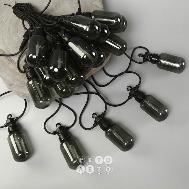 Гирлянда из лампочек Smoky Party Lights 10 м, 20 ламп, теплые белые LED, черный ПВХ, соединяемая, IP44 Winter Deco