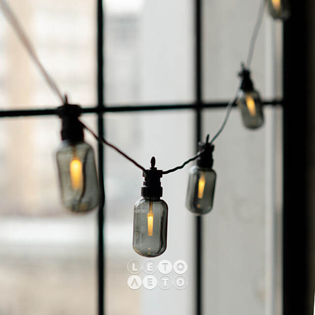 Гирлянда из лампочек Smoky Party Lights 10 м, 20 ламп, теплые белые LED, черный ПВХ, соединяемая, IP44 Winter Deco