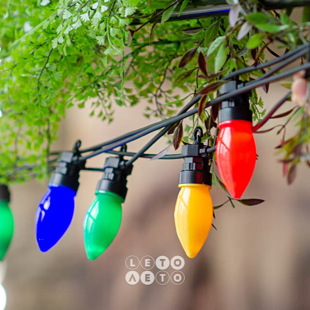 Гирлянда из лампочек Festival Party Lights 10 м, 20 ламп, разноцветные LED, черный ПВХ, соединяемая, контроллер, IP44 Winter Deco