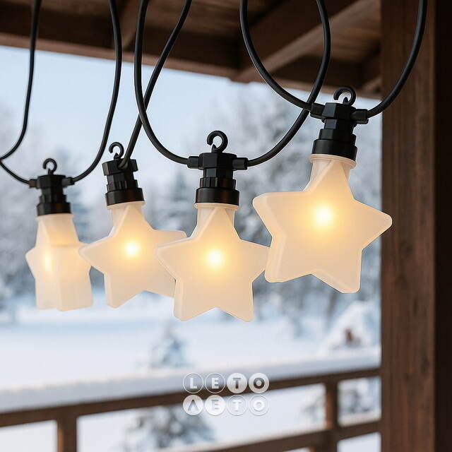 Гирлянда из лампочек Star Party Lights 10 м, 20 ламп, теплые белые LED, черный ПВХ, соединяемая, контроллер, IP44 Winter Deco