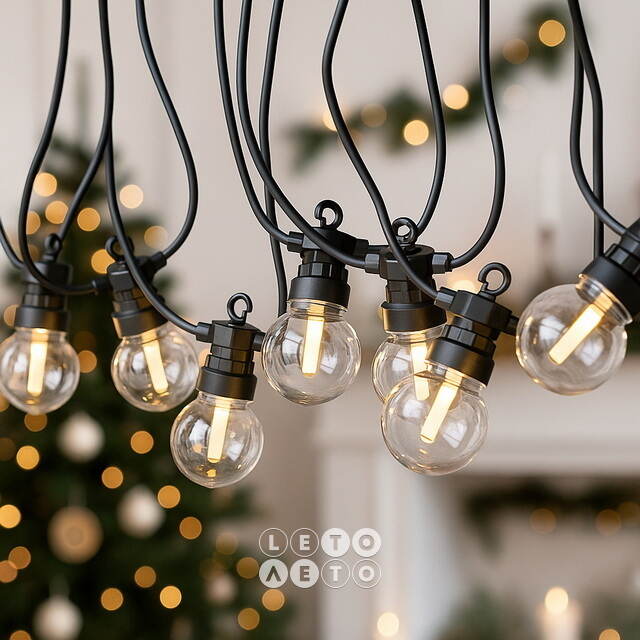 Гирлянда из лампочек Вечерние Огни 10 м, 20 ламп, теплые белые LED, черный ПВХ, соединяемая, контроллер, IP44 Winter Deco