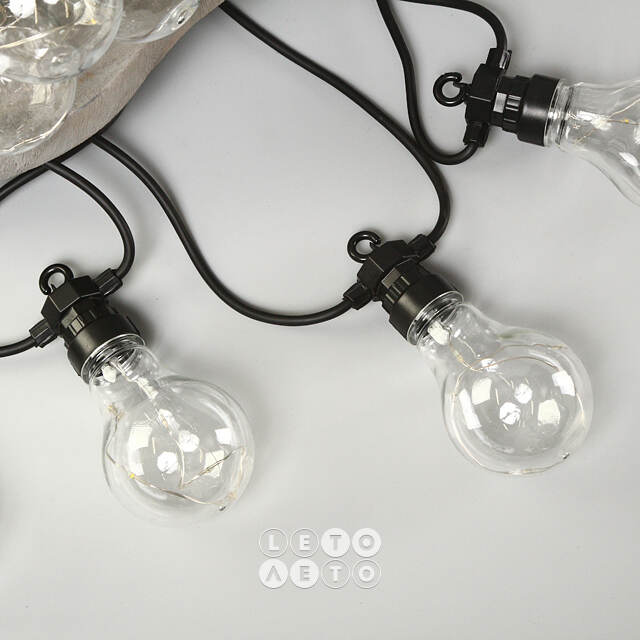 Гирлянда из лампочек Big Shine Party Lights 10 м, 20 ламп, экстра теплые LED, черный ПВХ, соединяемая, IP44 Winter Deco