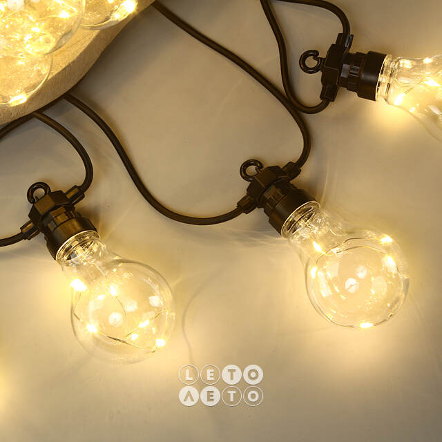 Гирлянда из лампочек Big Shine Party Lights 10 м, 20 ламп, экстра теплые LED, черный ПВХ, соединяемая, IP44 Winter Deco