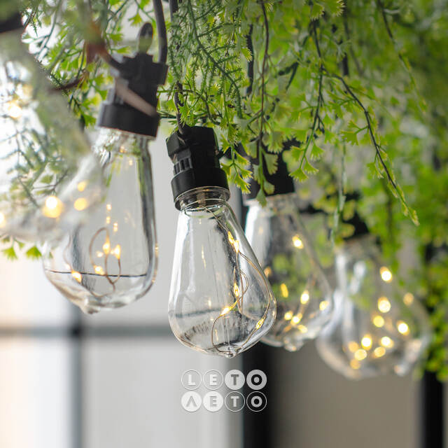 Гирлянда из лампочек Edison Shine Party Lights 10 м, 20 ламп, теплые белые LED, черный ПВХ, соединяемая, IP44 Winter Deco