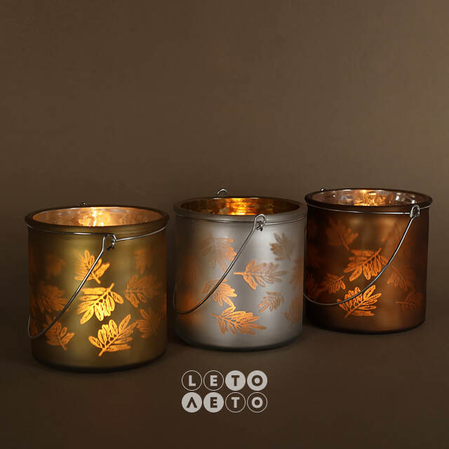 Стеклянный подсвечник Feuilles 12 см серебряный Kaemingk
