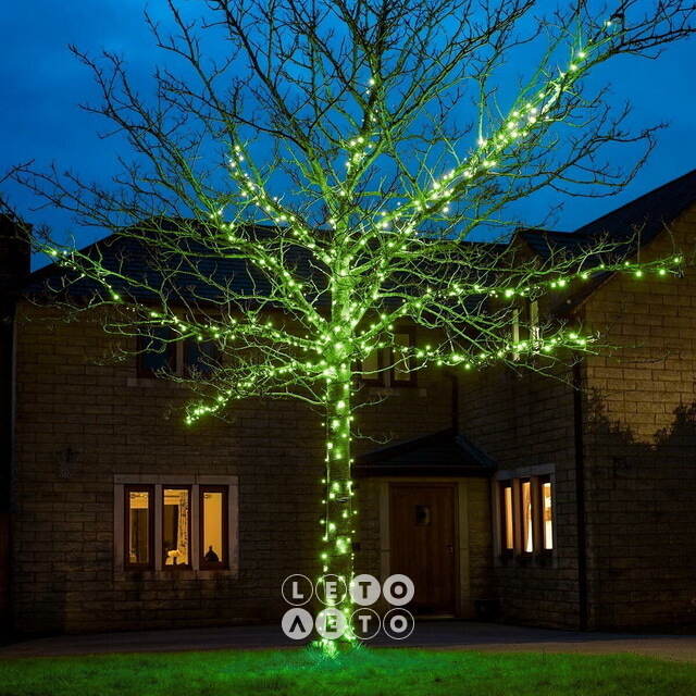 Гирлянды на дерево Клип Лайт Quality Light 30 м, 300 зеленых LED ламп, с мерцанием, прозрачный ПВХ, IP44 BEAUTY LED