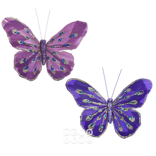 Декоративное украшение Butterfly Jody 13 см фиолетовое, 2 шт, клипса Koopman