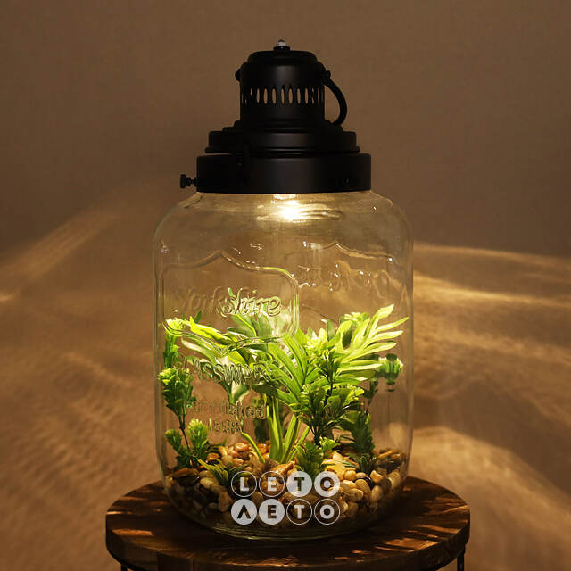 Декоративный флорариум-банка Rubiera с Элодией 39*20 см, теплая белая LED подсветка  Koopman