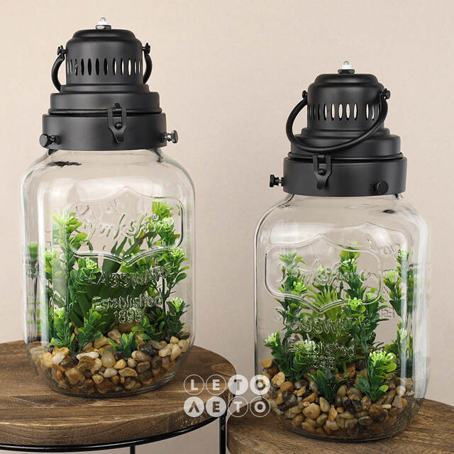 Декоративный флорариум-банка Rubiera с Элодией 39*20 см, теплая белая LED подсветка  Koopman
