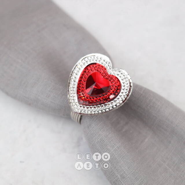 Кольцо для салфетки Красный Агат - сердце 4 шт, 4 см Billiet