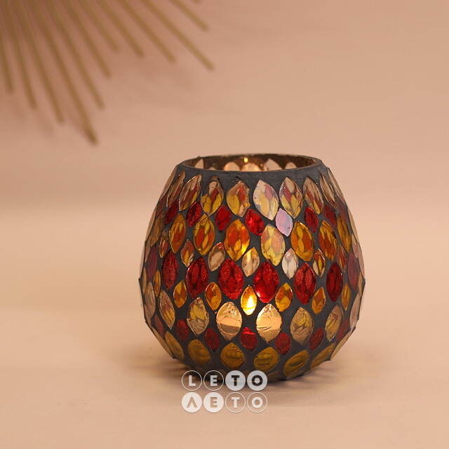 Стеклянный подсвечник Витражная мозаика - Лигурия 10 см Kaemingk