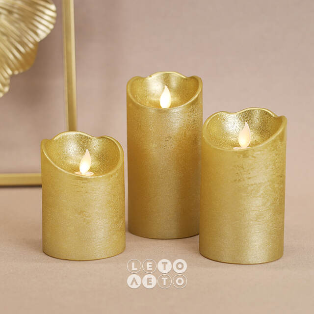 Набор светодиодных свечей с имитацией пламени Narcis Gold 10-15 см, 3 шт с пультом управления, на батарейках Kaemingk