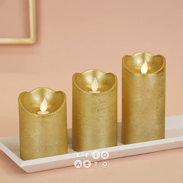 Набор светодиодных свечей с имитацией пламени Narcis Gold 10-15 см, 3 шт с пультом управления, на батарейках Kaemingk