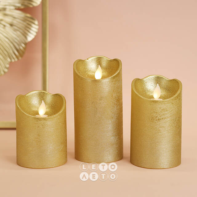 Набор светодиодных свечей с имитацией пламени Narcis Gold 10-15 см, 3 шт с пультом управления, на батарейках Kaemingk
