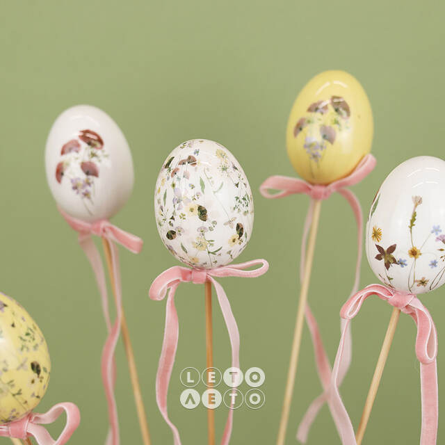 Пасхальные украшения Яйца на палочке Floral Easter 6 см, 6 шт Kaemingk