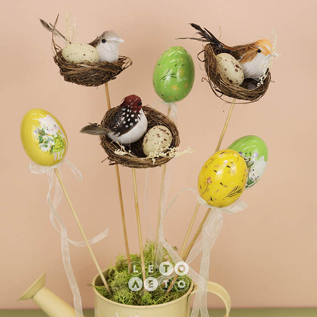 Пасхальные украшения Яйца на палочке Happy Sappy Easter 6 см, 6 шт Kaemingk
