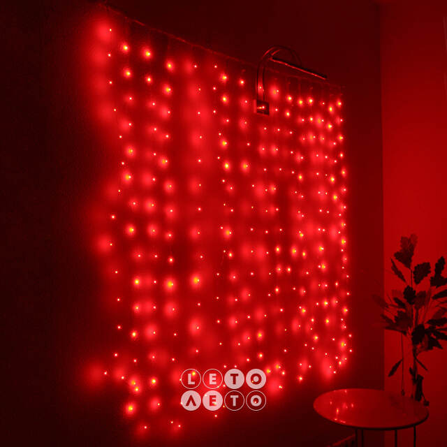Гирлянда штора Роса 1.6*1.6 м, 256 красных мини LED, серебряная проволока, IP20 Торг Хаус