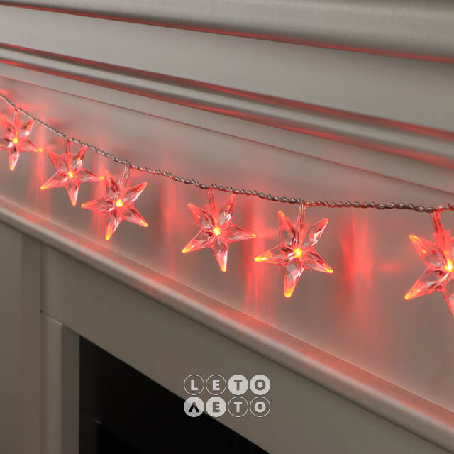 Светодиодная гирлянда Звездочки 20 красных LED ламп 4.5 м, прозрачный ПВХ, IP20 Snowhouse