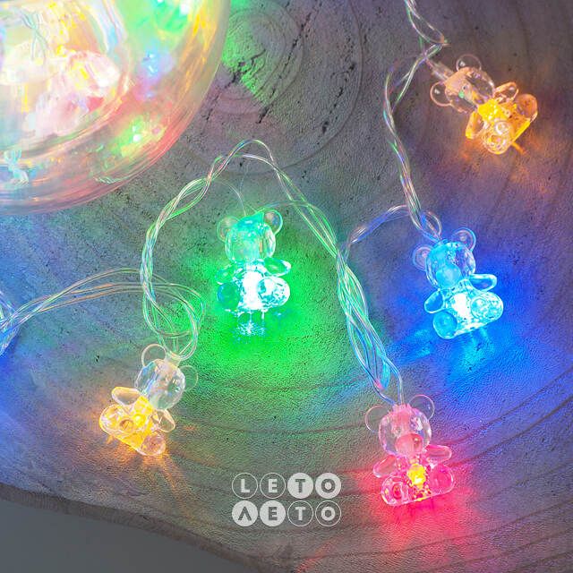 Светодиодная гирлянда для дома Мармеладные Мишки 2.4 м, 30 разноцветных LED, прозрачный ПВХ, контроллер, IP20 Snowhouse