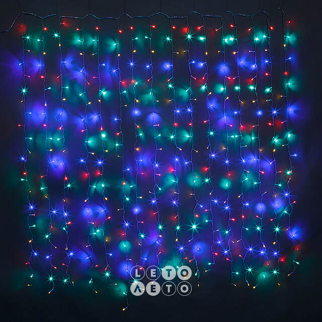 Светодиодный Занавес 1.5*1.5 м, 368 разноцветных LED ламп, прозрачный ПВХ, контроллер, IP20 Snowhouse