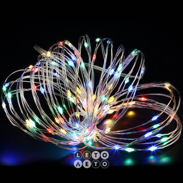 Светодиодная гирлянда Капельки Росы 10 м 100 разноцветных мини LED ламп, серебряная проволока, IP20 Snowhouse