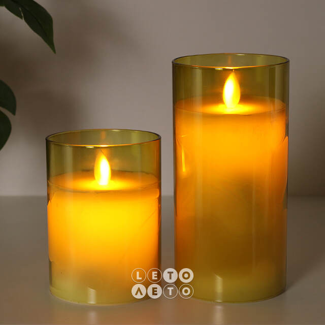 Светодиодная свеча с имитацией пламени Magic Flame в стакане 10 см салатовая Peha