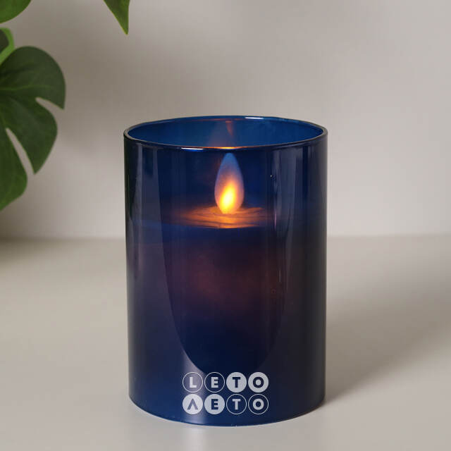 Светодиодная свеча с имитацией пламени Magic Flame в стакане 10 см синяя Peha