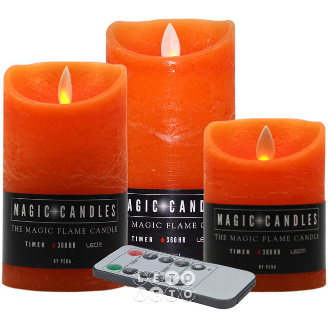 Набор свечей с имитацией пламени Ленорра Magic Flame 10-15 см, 3 шт, оранжевые, с пультом управления Peha