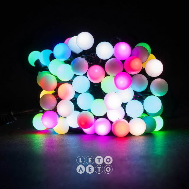 Светодиодная гирлянда Мультишарики 18 мм 100 RGB LED ламп 10 м, черный ПВХ, соединяемая, IP44 BEAUTY LED