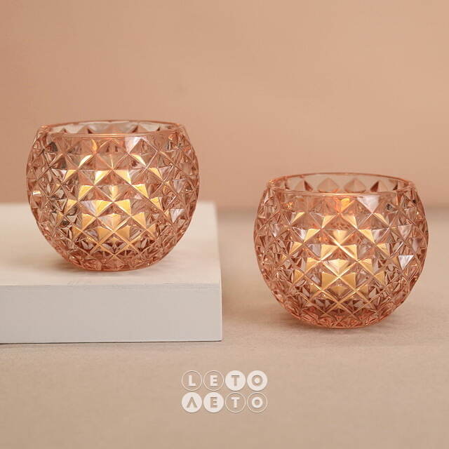 Стеклянный подсвечник для чайной свечи Гладиус 10*8 см нежно-розовый Goodwill