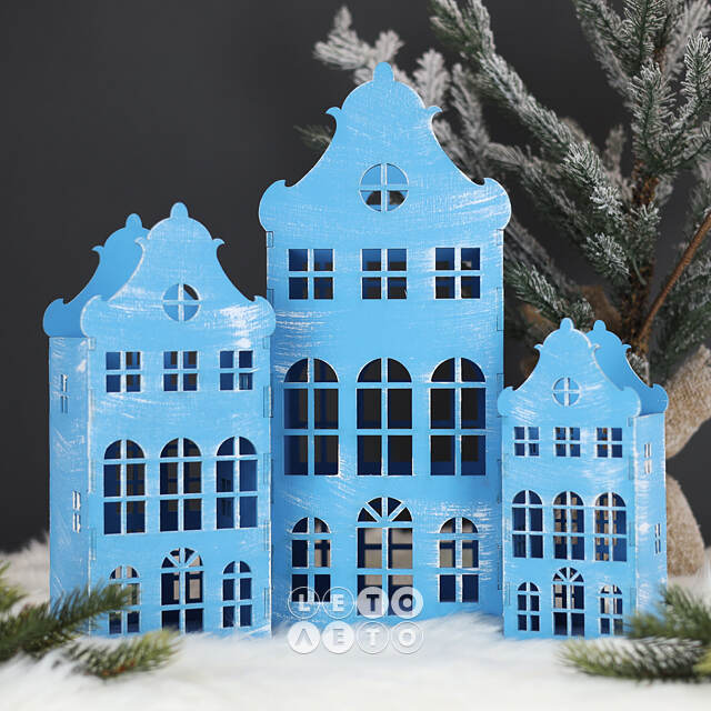 Декоративный домик Амстердам 37 см голубой Christmas Apple