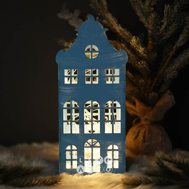 Декоративный домик Амстердам 37 см голубой Christmas Apple