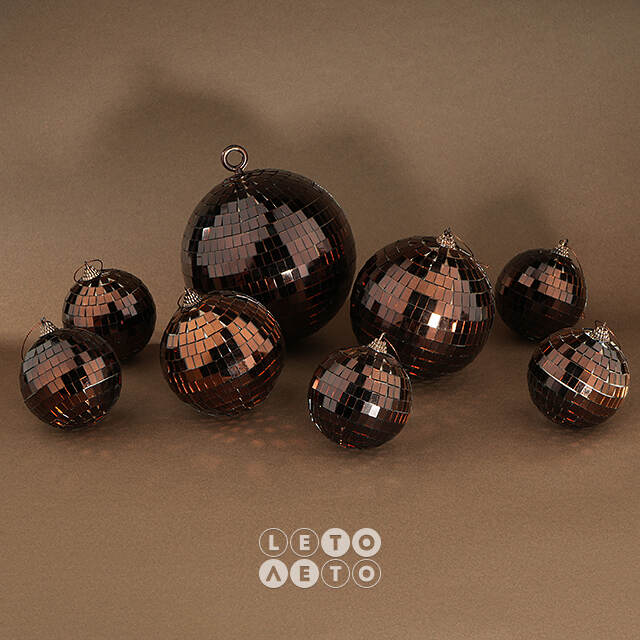 Набор елочных украшений Зеркальный Диско шар Brown 8 см, 12 шт Koopman