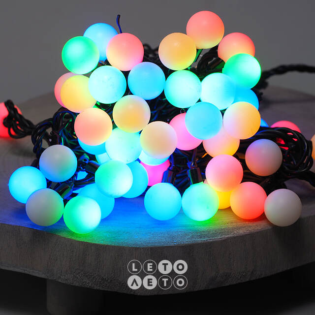 Светодиодная гирлянда Мультишарики 25 мм мигающие 100 разноцветных LED ламп 15 м, черный ПВХ, соединяемая, IP44 Snowhouse