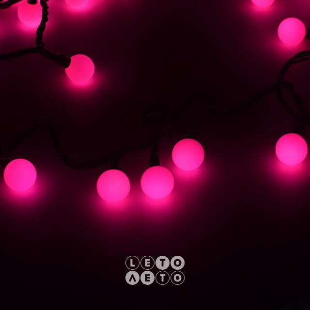 Светодиодная гирлянда Мультишарики 25 мм 70 розовых LED ламп 10 м, черный ПВХ, соединяемая, IP44 Snowhouse