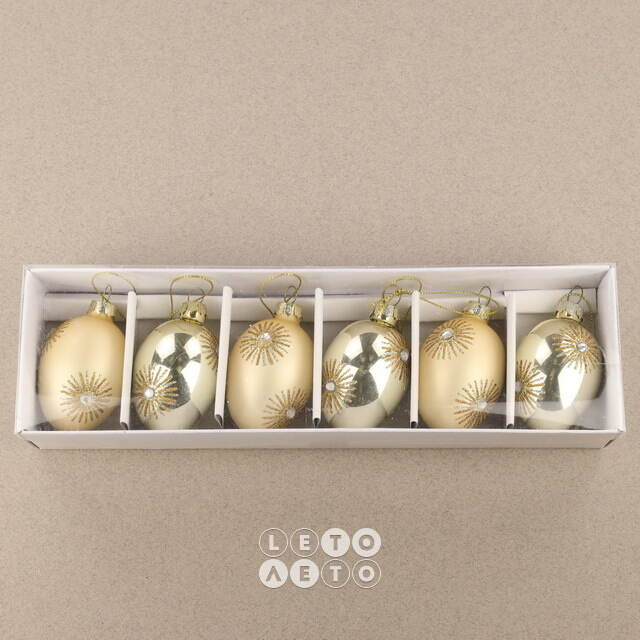 Набор стеклянных елочных игрушек Яйца Oro Grazioso 6 см, 6 шт, подвеска Goodwill
