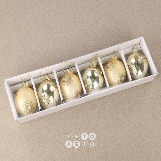 Набор стеклянных елочных игрушек Яйца Oro Grazioso 6 см, 6 шт, подвеска Goodwill