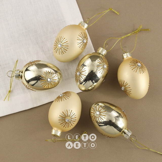Набор стеклянных елочных игрушек Яйца Oro Grazioso 6 см, 6 шт, подвеска Goodwill