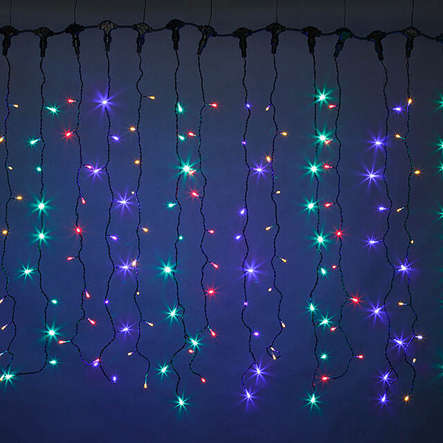 Светодиодный занавес Quality Light 2*1 м, 200 разноцветных ламп, черный ПВХ, соединяемый, IP44 BEAUTY LED