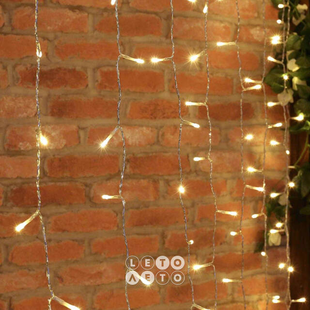 Гирлянда штора Quality Light 2*2 м, 400 теплых белых LED, прозрачный ПВХ, соединяемая, IP20 BEAUTY LED