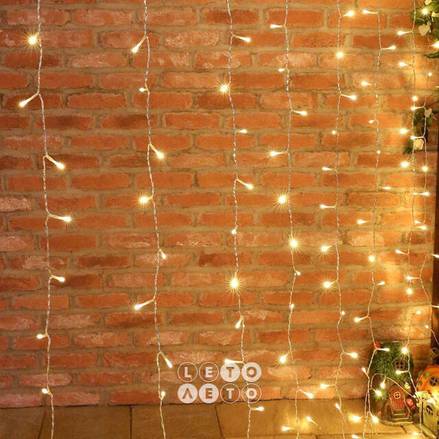 Гирлянда штора Quality Light 2*2 м, 400 теплых белых LED, прозрачный ПВХ, соединяемая, IP20 BEAUTY LED