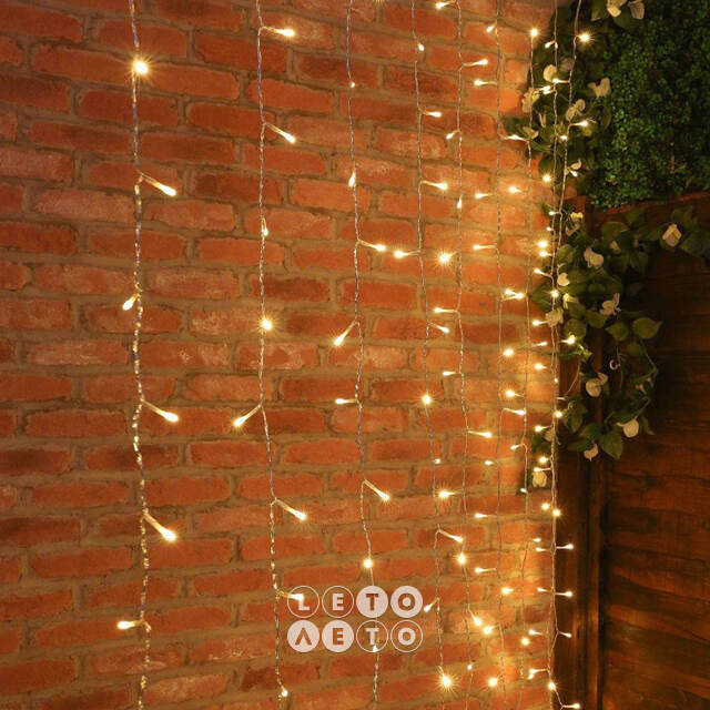 Гирлянда штора Quality Light 2*2 м, 400 теплых белых LED, прозрачный ПВХ, соединяемая, IP20 BEAUTY LED