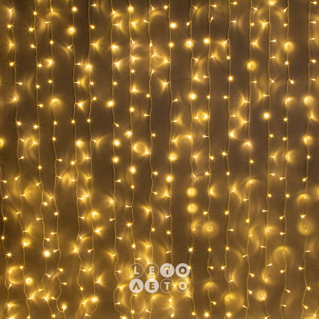 Светодиодный занавес Quality Light 2*2 м, 400 экстра теплых белых LED ламп, прозрачный ПВХ, соединяемый, IP44 BEAUTY LED
